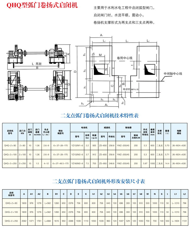 qhq型二点弧门卷扬式启闭机